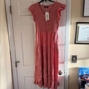 Chic Coral Midi Dress